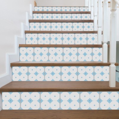 Σχέδιο Ρόμβος γαλάζιο-άσπρο, Σκάλα, Αυτοκόλλητα πλακάκια, 90 x 12 εκ.