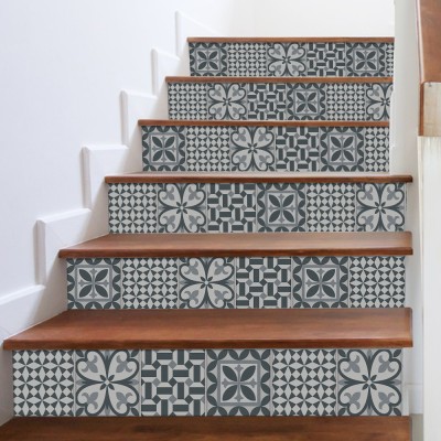 Houseart Γεωμετρικά σχέδια σε γκρι αποχρώσεις, Σκάλα, Αυτοκόλλητα πλακάκια, 90 x 12 εκ.