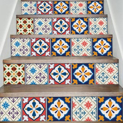 Μεξικάνικο πολύχρωμο μοτίβο, Σκάλα, Αυτοκόλλητα πλακάκια, 90 x 15 εκ. (50600)