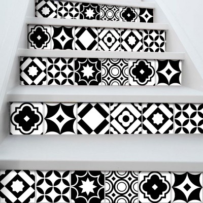 Houseart - ΣΗΜΑΝΤΙΚΟ: Σε περίπτωση διαφοράς τιμής από το κατάστημα ισχύει παντα και μόνο η τιμή του καταστήματος Μοντέρνο ασπρόμαυρο γεωμετρικό μοτίβο, Σκάλα, Αυτοκόλλη