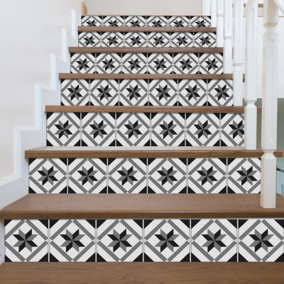 Houseart Γκρι-Μαύρο μοτίβο, Σκάλα, Αυτοκόλλητα πλακάκια, 90 x 12 εκ.