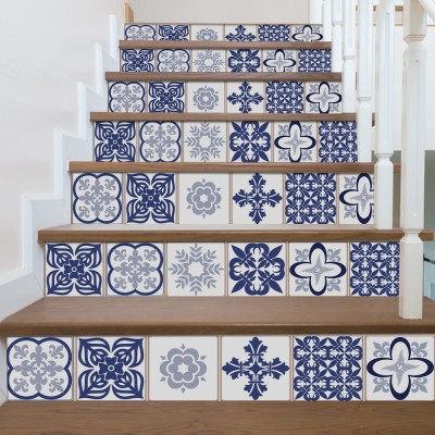 Πορτογαλικό azulejos μοτίβο Σκάλα Αυτοκόλλητα πλακάκια 90 x 15 εκ. (49991)