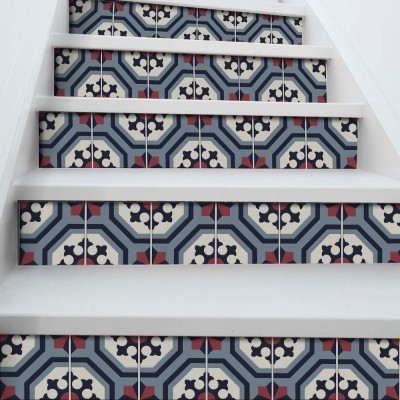 Houseart - ΣΗΜΑΝΤΙΚΟ: Σε περίπτωση διαφοράς τιμής από το κατάστημα ισχύει παντα και μόνο η τιμή του καταστήματος Vintage μοτίβα μπλε-κόκκινο, Σκάλα, Αυτοκόλλητα πλακάκι