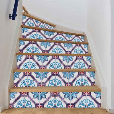 Ιταλικό Μοτίβο Floral, Σκάλα, Αυτοκόλλητα πλακάκια, 90 x 12 εκ.