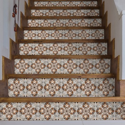Houseart Πορτογαλικό azulejos μοτίβο καφέ-γκρι, Σκάλα, Αυτοκόλλητα πλακάκια, 90 x 12 εκ.