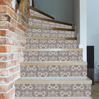 Μοτίβο σε γκρι abstract αποχρώσεις, Σκάλα, Αυτοκόλλητα πλακάκια, 90 x 12 εκ.