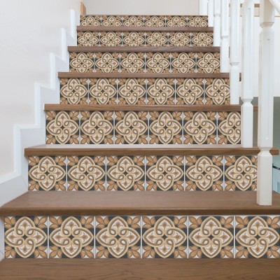 Houseart - ΣΗΜΑΝΤΙΚΟ: Σε περίπτωση διαφοράς τιμής από το κατάστημα ισχύει παντα και μόνο η τιμή του καταστήματος Πορτογαλικό μοτίβο ανοιχτό καφέ, Σκάλα, Αυτοκόλλητα πλα