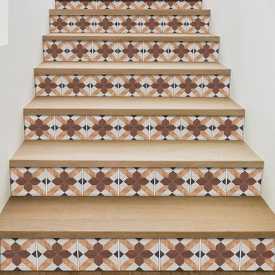 Μοτίβο Χρώμα Ξύλινο, Σκάλα, Αυτοκόλλητα πλακάκια, 90 x 