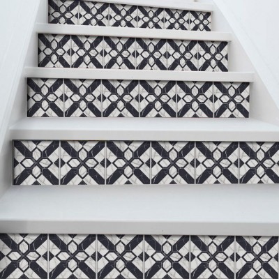 Ιταλικό Μοτίβο Ασπρόμαυρο, Σκάλα, Αυτοκόλλητα πλακάκια,