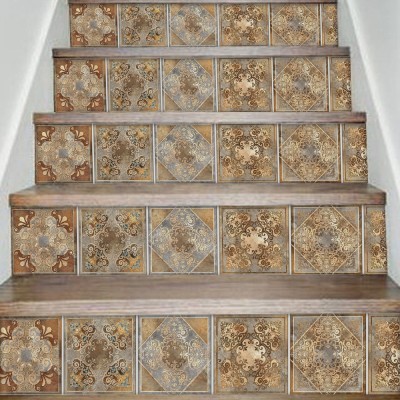 Houseart - ΣΗΜΑΝΤΙΚΟ: Σε περίπτωση διαφοράς τιμής από το κατάστημα ισχύει παντα και μόνο η τιμή του καταστήματος Πορτογαλικό μοτίβο ανοιχτό καφέ-μπλε, Σκάλα, Αυτοκόλλητ