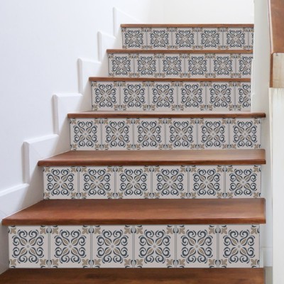 Carribean απαλό ροζ μοτίβο, Σκάλα, Αυτοκόλλητα πλακάκια, 90 x 12 εκ.