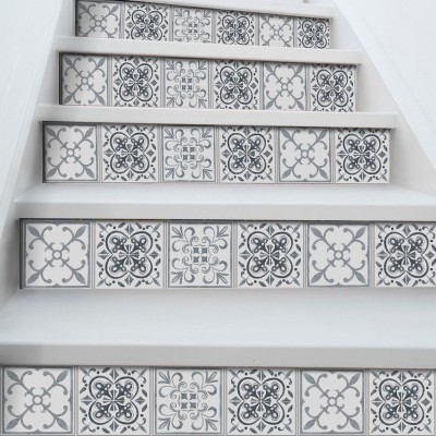 Carribean Ασπρόμαυρο μοτίβο, Σκάλα, Αυτοκόλλητα πλακάκια, 90 x 15 εκ. (50338)