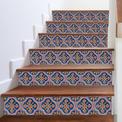 Houseart Ιταλικό Μοτίβο Πολύχρωμο, Σκάλα, Αυτοκόλλητα πλακάκια, 90 x 12 εκ.
