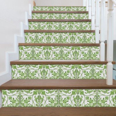 Πράσινο Ιταλικό Μοτίβο, Σκάλα, Αυτοκόλλητα πλακάκια, 90 x 12 εκ.