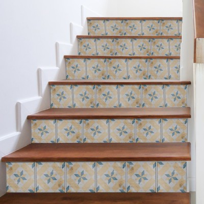 Houseart Κεραμικά πλακάκια ανοιχτό καφέ-κίτρινο, Σκάλα, Αυτοκόλλητα πλακάκια, 90 x 12 εκ.