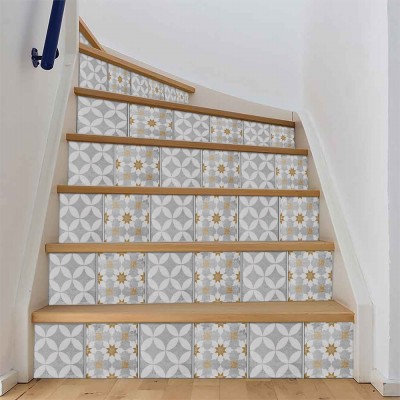 Houseart Γεωμετρικά Μοτίβα με Αστέρι, Σκάλα, Αυτοκόλλητα πλακάκια, 90 x 12 εκ.