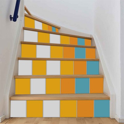 Houseart White - Light blue - Light orange - Butter cup, Σκάλα, Αυτοκόλλητα πλακάκια, 90 x 12 εκ.