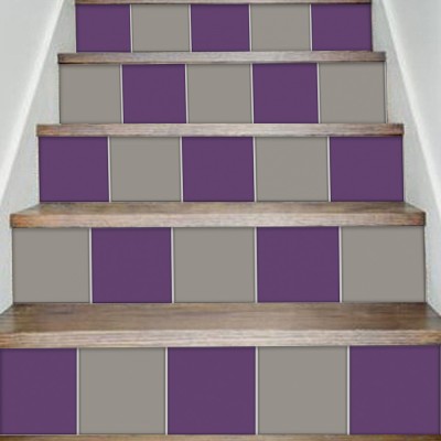 Violet & concrate grey, Σκάλα, Αυτοκόλλητα πλακάκια, 90 x 15 εκ. (50545)