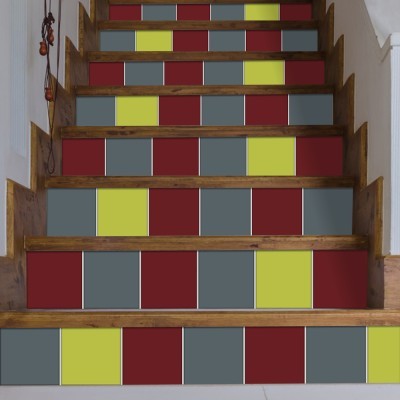 Burgundy - Green yellow - Graphite, Σκάλα, Αυτοκόλλητα πλακάκια, 90 x 12 εκ.