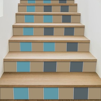 Houseart Graphite - Light blue - Silk grey, Σκάλα, Αυτοκόλλητα πλακάκια, 90 x 12 εκ.