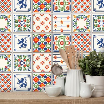 Houseart Floral μοτίβο με ζώα, Ταπετσαρία, Αυτοκόλλητα πλακάκια, 100 x 100 εκ.