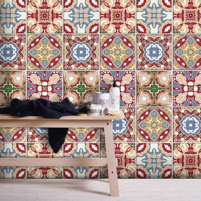 Μαροκινό μωσαϊκό μοτίβο, Ταπετσαρία, Αυτοκόλλητα πλακάκια, 100 x 100 εκ. (50466)