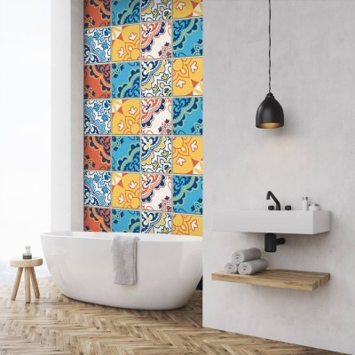 Πολύχρωμο ισπανικό μοτίβο, Ταπετσαρία, Αυτοκόλλητα πλακάκια, 100 x 100 εκ. (50865)