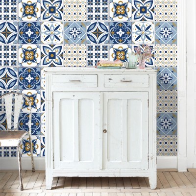 Πορτογαλικό azulejos μοτίβο, Ταπετσαρία, Αυτοκόλλητα πλακάκια, 100 x 100 εκ. (50804)