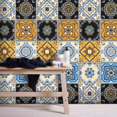 Πολύχρωμο mandala μοτίβο, Ταπετσαρία, Αυτοκόλλητα πλακάκια, 100 x 100 εκ.