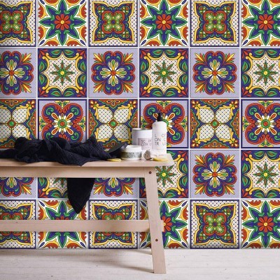 Συμμετρικό mandala μοτίβο, Ταπετσαρία, Αυτοκόλλητα πλακάκια, 100 x 100 εκ. (50783)