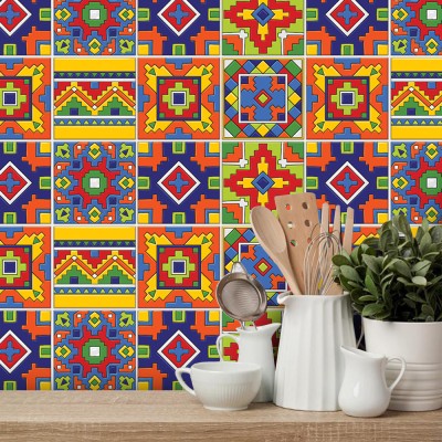 Μεξικάνικο Ταλαβέρα μοτίβο, Ταπετσαρία, Αυτοκόλλητα πλακάκια, 100 x 100 εκ. (50782)