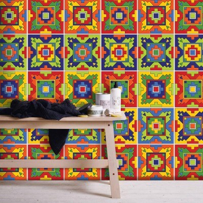 Houseart Μεξικάνικο Ταλαβέρα ρετρό μοτίβο, Ταπετσαρία, Αυτοκόλλητα πλακάκια, 100 x 100 εκ.