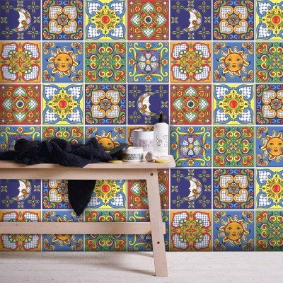 Ανατολικό πολύχρωμο μοτίβο, Ταπετσαρία, Αυτοκόλλητα πλακάκια, 100 x 100 εκ. (50755)