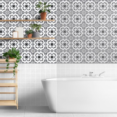 Houseart Μοντέρνο Μοτίβο γκρι-άσπρο-μαύρο, Ταπετσαρία, Αυτοκόλλητα πλακάκια, 100 x 100 εκ.