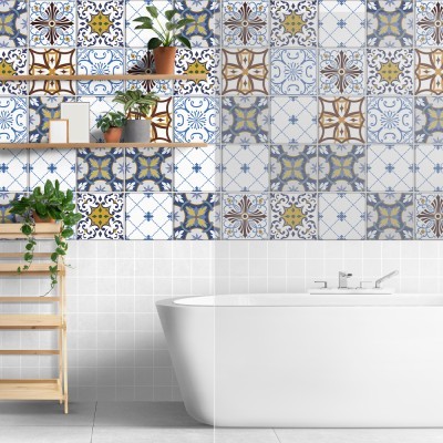 Houseart Contrast retro πολύχρωμο μοτίβο, Ταπετσαρία, Αυτοκόλλητα πλακάκια, 100 x 100 εκ.