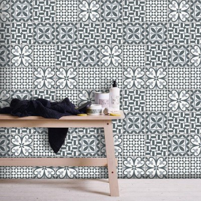 Houseart Γεωμετρικά σχέδια σε γκρι αποχρώσεις, Ταπετσαρία, Αυτοκόλλητα πλακάκια, 100 x 100 εκ.