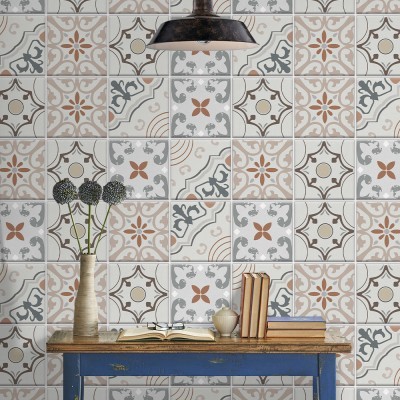 Ρετρό μοτίβο γήινα χρώματα, Ταπετσαρία, Αυτοκόλλητα πλακάκια, 100 x 100 εκ.