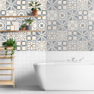 Μοντέρνο γεωμετρικό μοτίβο γκρι-καφέ-μπλε, Ταπετσαρία, 