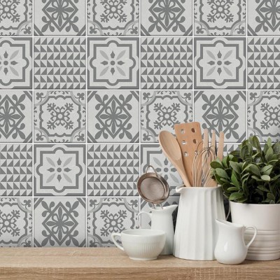Vintage μοτίβο σε γκρι αποχρώσεις, Ταπετσαρία, Αυτοκόλλητα πλακάκια, 100 x 100 εκ.