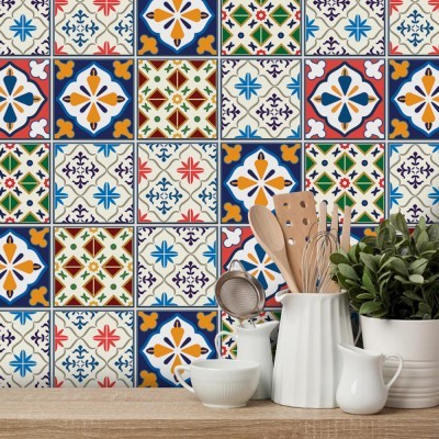 Μεξικάνικο πολύχρωμο μοτίβο, Ταπετσαρία, Αυτοκόλλητα πλακάκια, 100 x 100 εκ. (50720)
