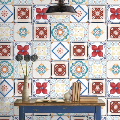 Ρετρό πλακάκια, Ταπετσαρία, Αυτοκόλλητα πλακάκια, 100 x