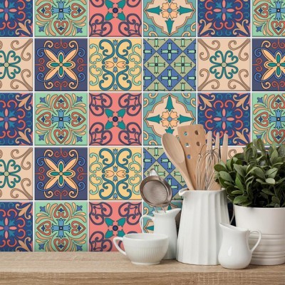 Houseart Retro πολύχρωμο μοτίβο, Ταπετσαρία, Αυτοκόλλητα πλακάκια, 100 x 100 εκ.