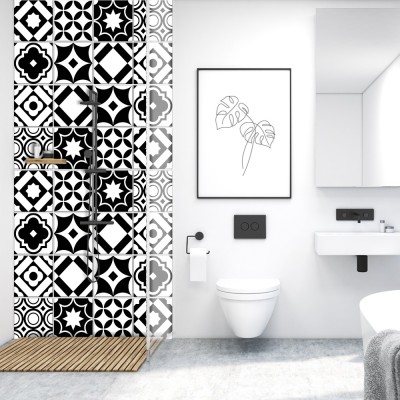 Μοντέρνο ασπρόμαυρο γεωμετρικό μοτίβο, Ταπετσαρία, Αυτοκόλλητα πλακάκια, 400 x 400 εκ.