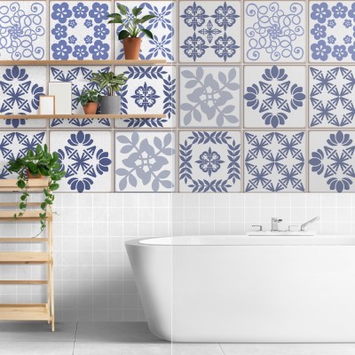 Houseart - ΣΗΜΑΝΤΙΚΟ: Σε περίπτωση διαφοράς τιμής από το κατάστημα ισχύει παντα και μόνο η τιμή του καταστήματος Ρετρό Μπλε Μοτίβα, Ταπετσαρία, Αυτοκόλλητα πλακάκια, 10