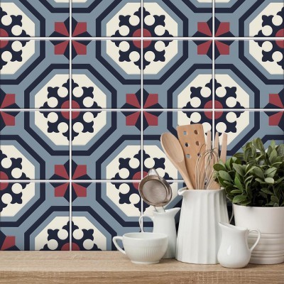 Vintage μοτίβα μπλε-κόκκινο, Ταπετσαρία, Αυτοκόλλητα πλ