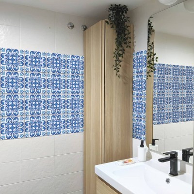 Πορτογαλικό ισπανικό μοτίβο ανοιχτό μπλε, Ταπετσαρία, Αυτοκόλλητα πλακάκια, 100 x 100 εκ. (50303)