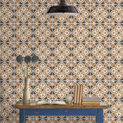 Πορτογαλικό μοτίβο ανοιχτό καφέ, Ταπετσαρία, Αυτοκόλλητα πλακάκια, 100 x 100 εκ.