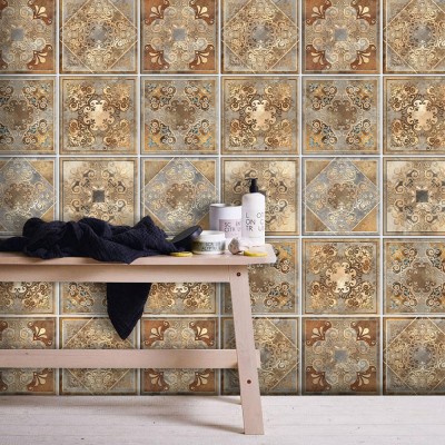 Houseart - ΣΗΜΑΝΤΙΚΟ: Σε περίπτωση διαφοράς τιμής από το κατάστημα ισχύει παντα και μόνο η τιμή του καταστήματος Πορτογαλικό μοτίβο ανοιχτό καφέ-μπλε, Ταπετσαρία, Αυτοκ