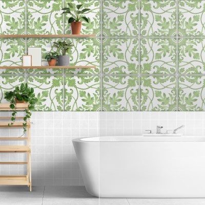 Πράσινο Ιταλικό Μοτίβο, Ταπετσαρία, Αυτοκόλλητα πλακάκια, 100 x 100 εκ.