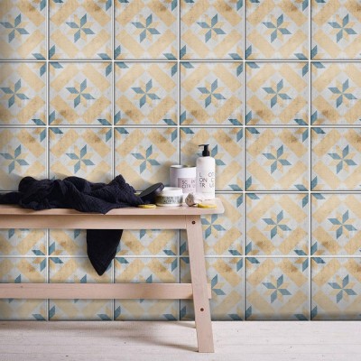 Κεραμικά πλακάκια ανοιχτό καφέ-κίτρινο, Ταπετσαρία, Αυτοκόλλητα πλακάκια, 100 x 100 εκ.